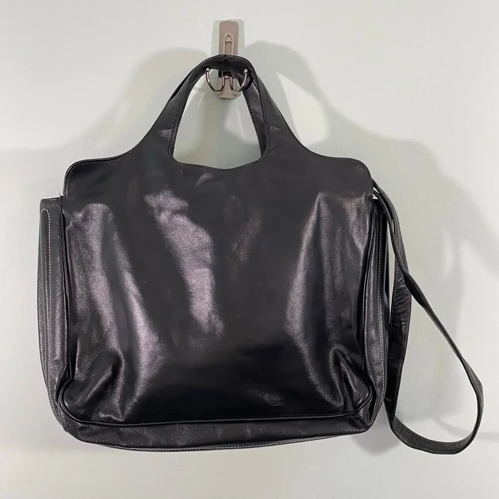 Les Copains Vtg Made In Italy Top Handle Laptop Leather Bag with Crossbody Strap